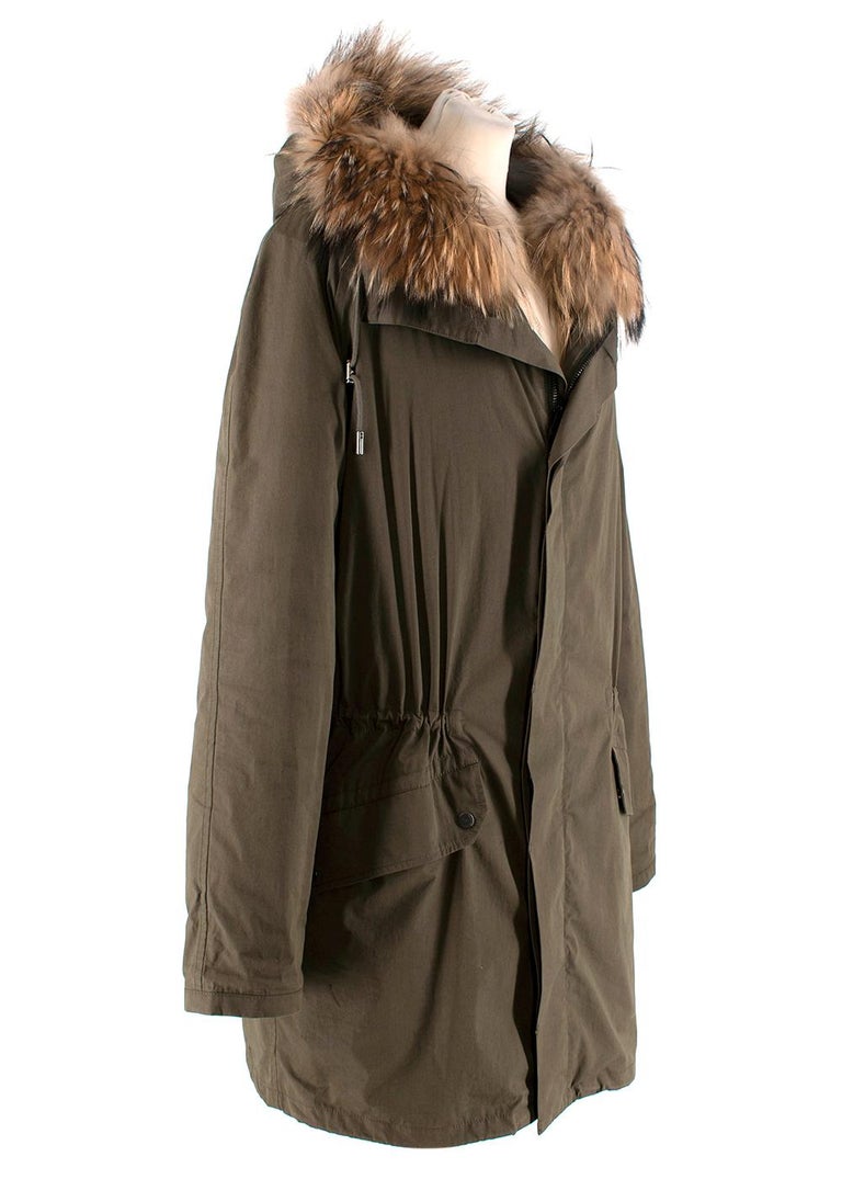 Yves Salomon Army-Green Fur Trimmed Cotton Parka Coat - US S For Sale at  1stDibs