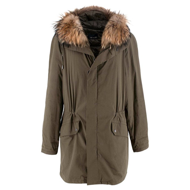 Yves Salomon Army-Green Fur Trimmed Cotton Parka Coat - US S For Sale ...