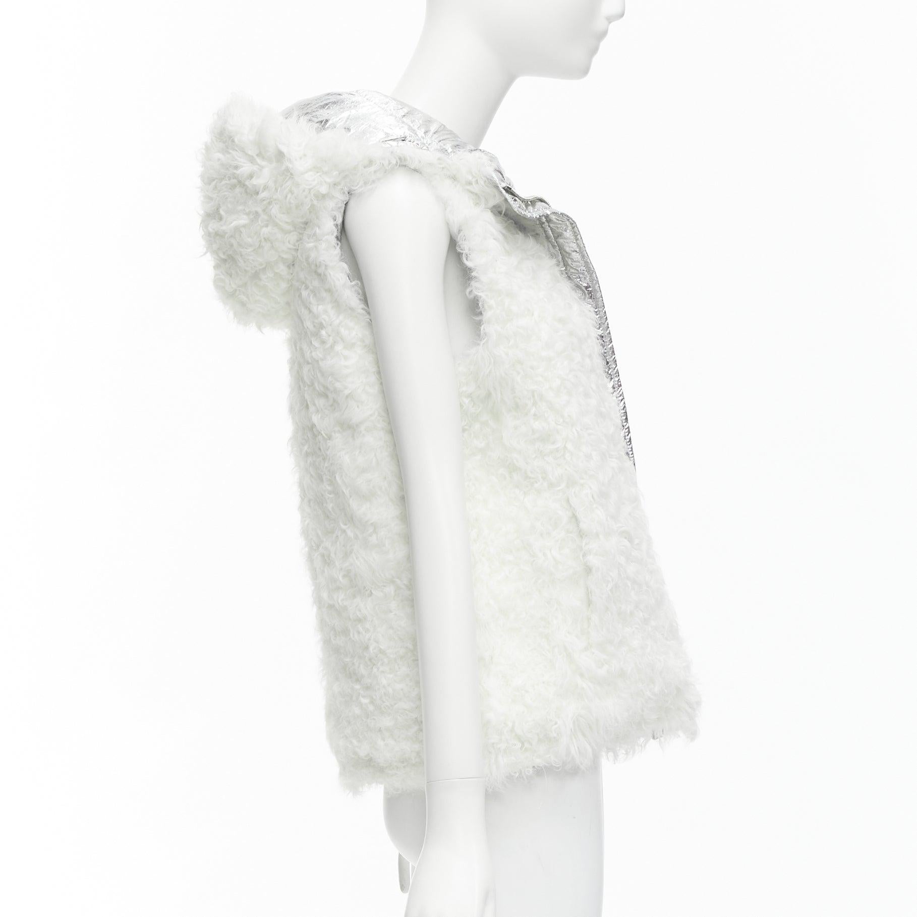 YVES SALOMON ARMY Reversible metallic silver lamb shearling puffer vest FR36 S 5