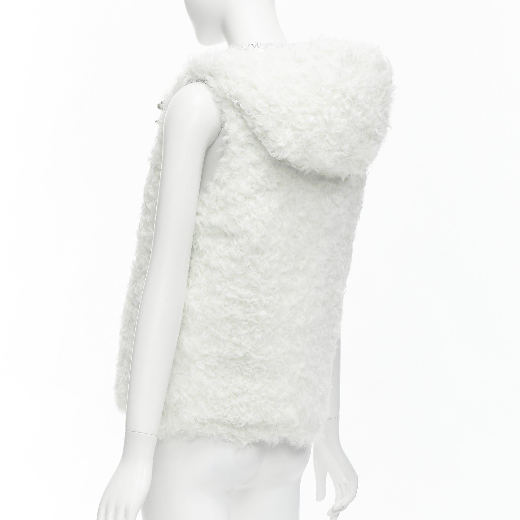 YVES SALOMON ARMY Reversible metallic silver lamb shearling puffer vest FR36 S 7