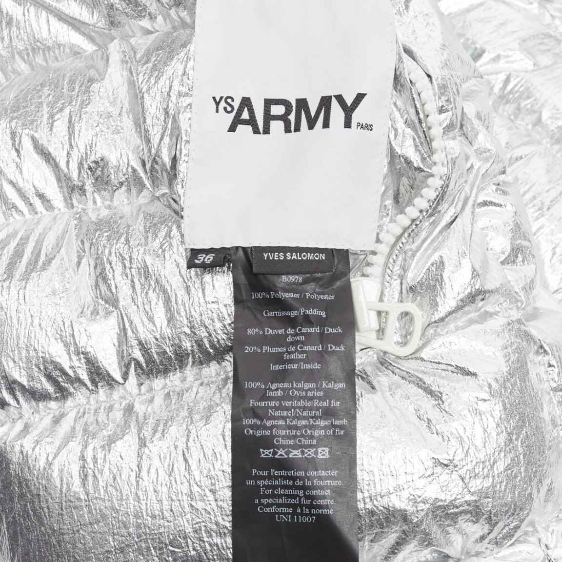 YVES SALOMON ARMY Reversible metallic silver lamb shearling puffer vest FR36 S For Sale 9