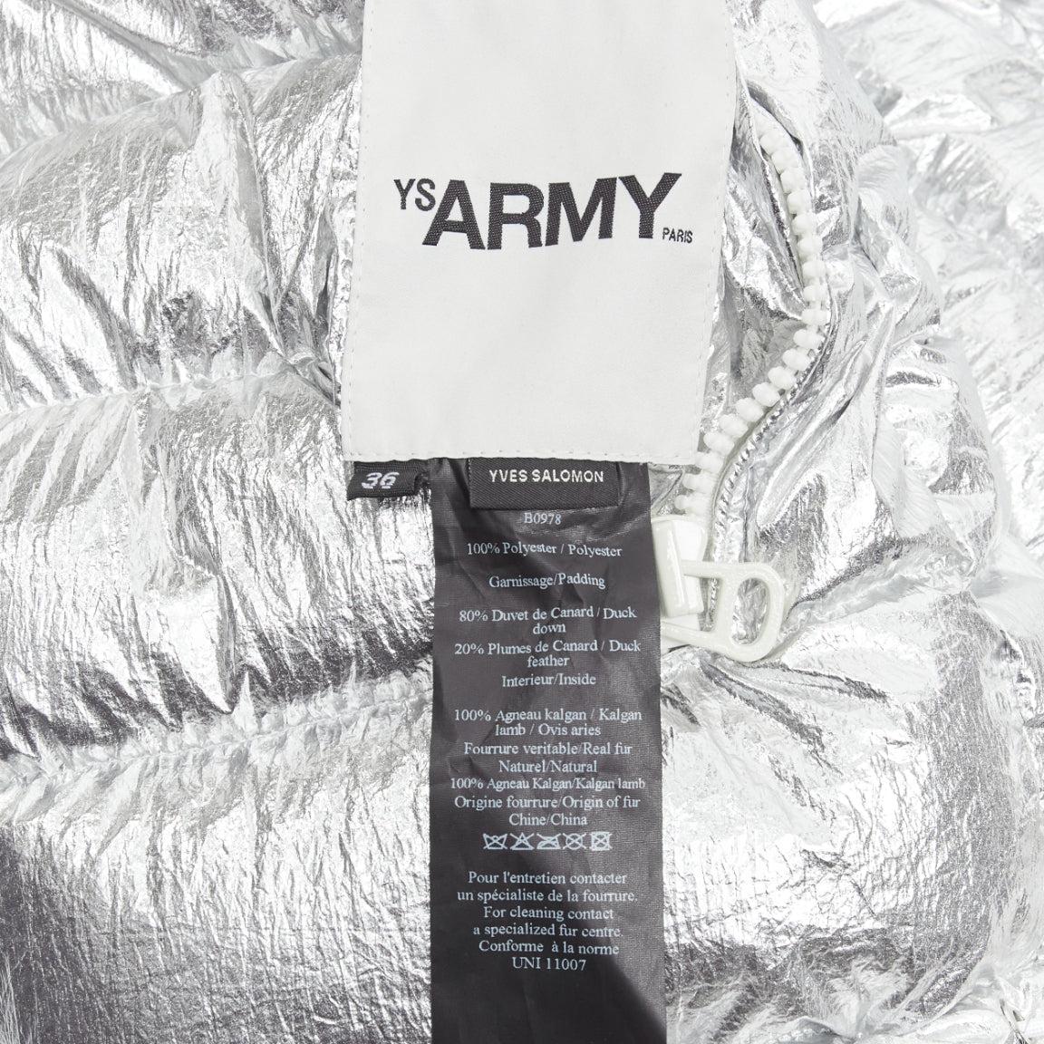YVES SALOMON ARMY Reversible metallic silver lamb shearling puffer vest FR36 S 8