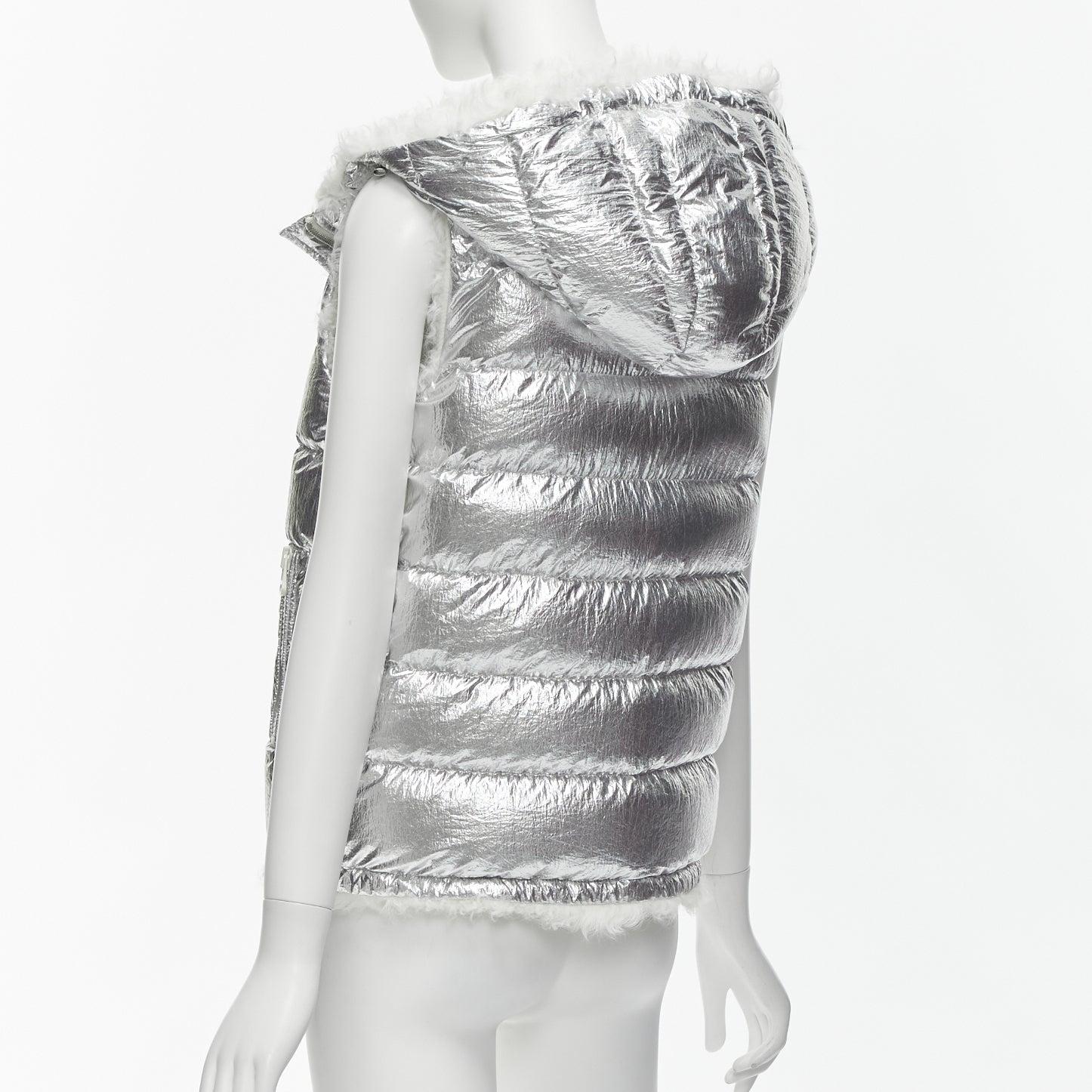 Women's YVES SALOMON ARMY Reversible metallic silver lamb shearling puffer vest FR36 S
