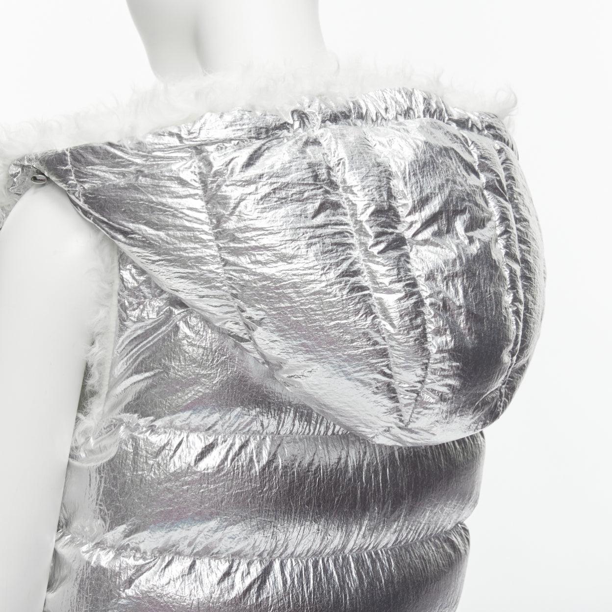 YVES SALOMON ARMY Reversible metallic silver lamb shearling puffer vest FR36 S 1
