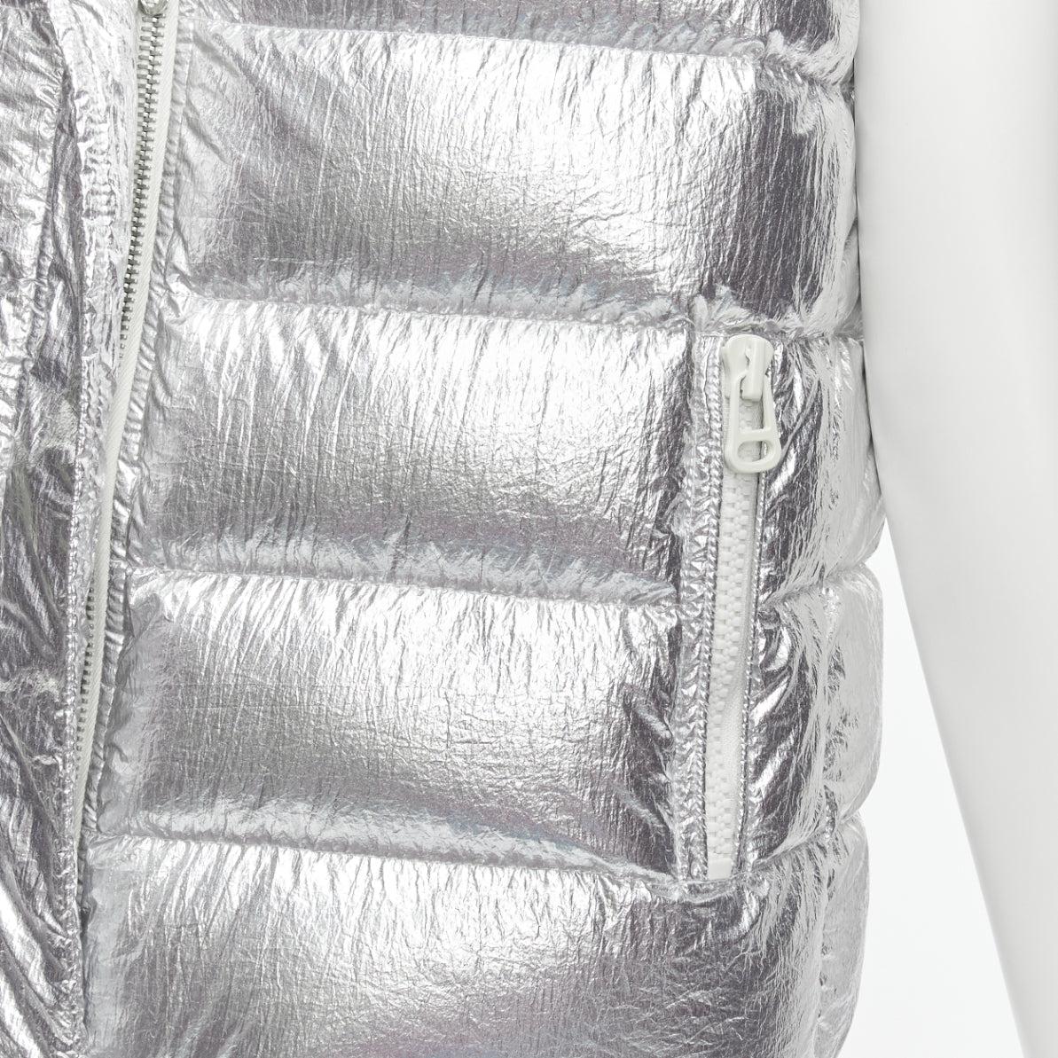 YVES SALOMON ARMY Reversible metallic silver lamb shearling puffer vest FR36 S 2