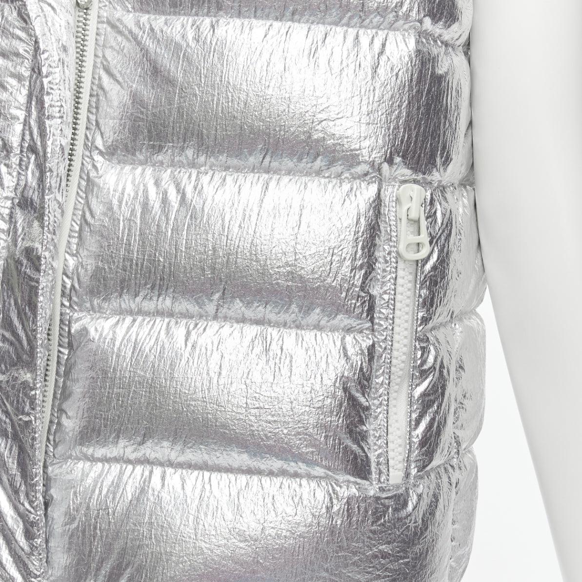 YVES SALOMON ARMY Reversible metallic silver lamb shearling puffer vest FR36 S For Sale 3