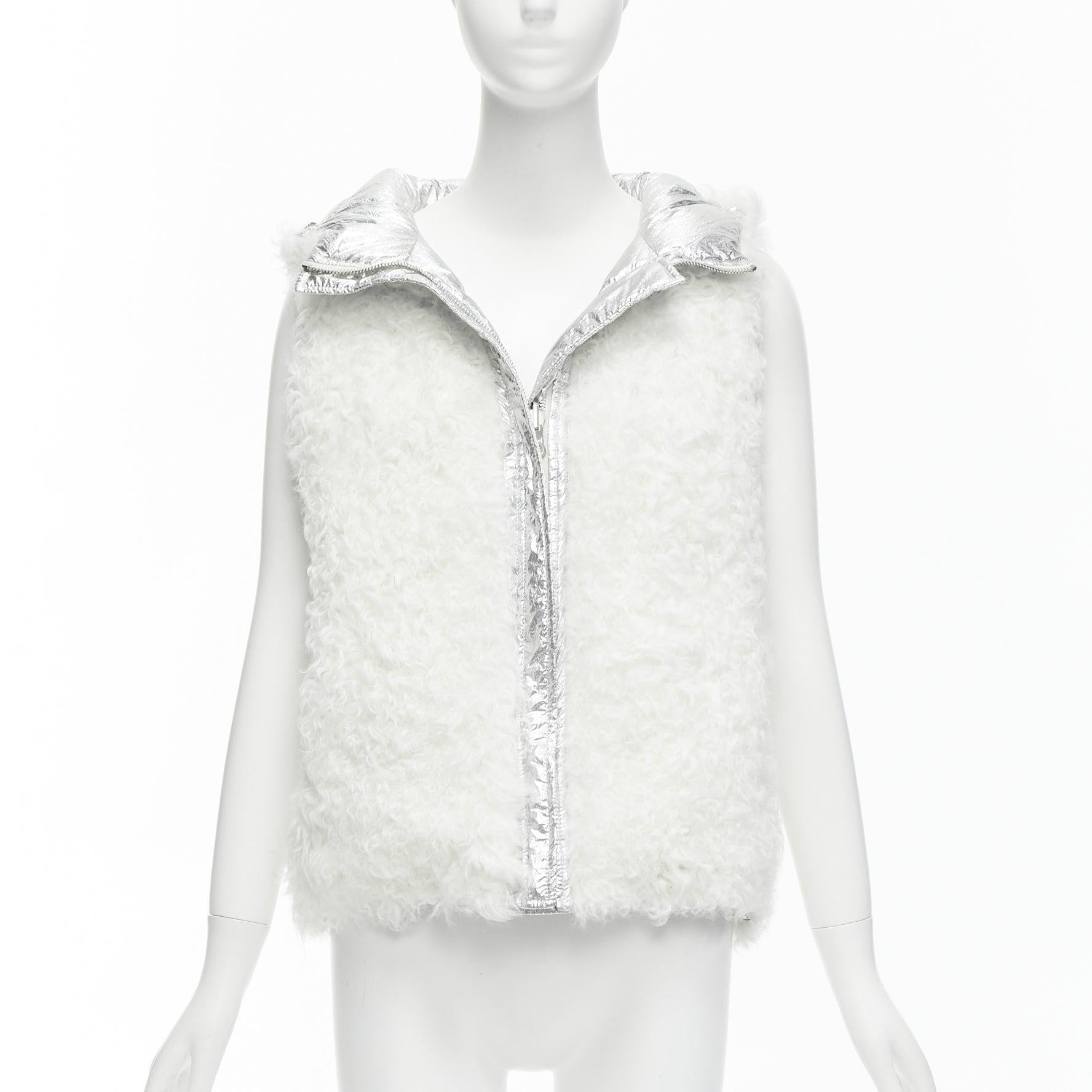 YVES SALOMON ARMY Reversible metallic silver lamb shearling puffer vest FR36 S 3