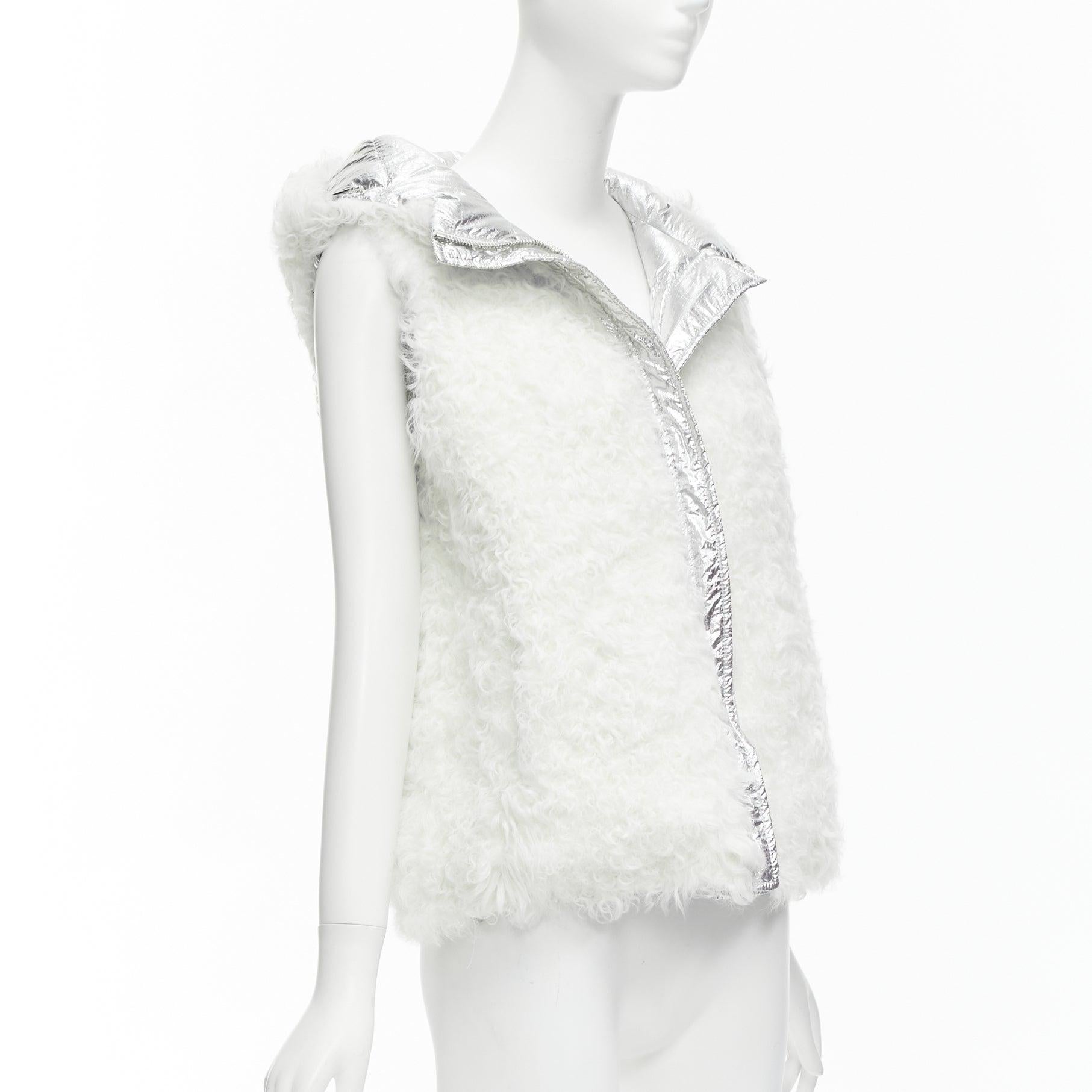 YVES SALOMON ARMY Reversible metallic silver lamb shearling puffer vest FR36 S For Sale 5