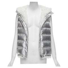 YVES SALOMON ARMY Wendbare Metallic Silber Lamm Shearling Puffweste FR36 S