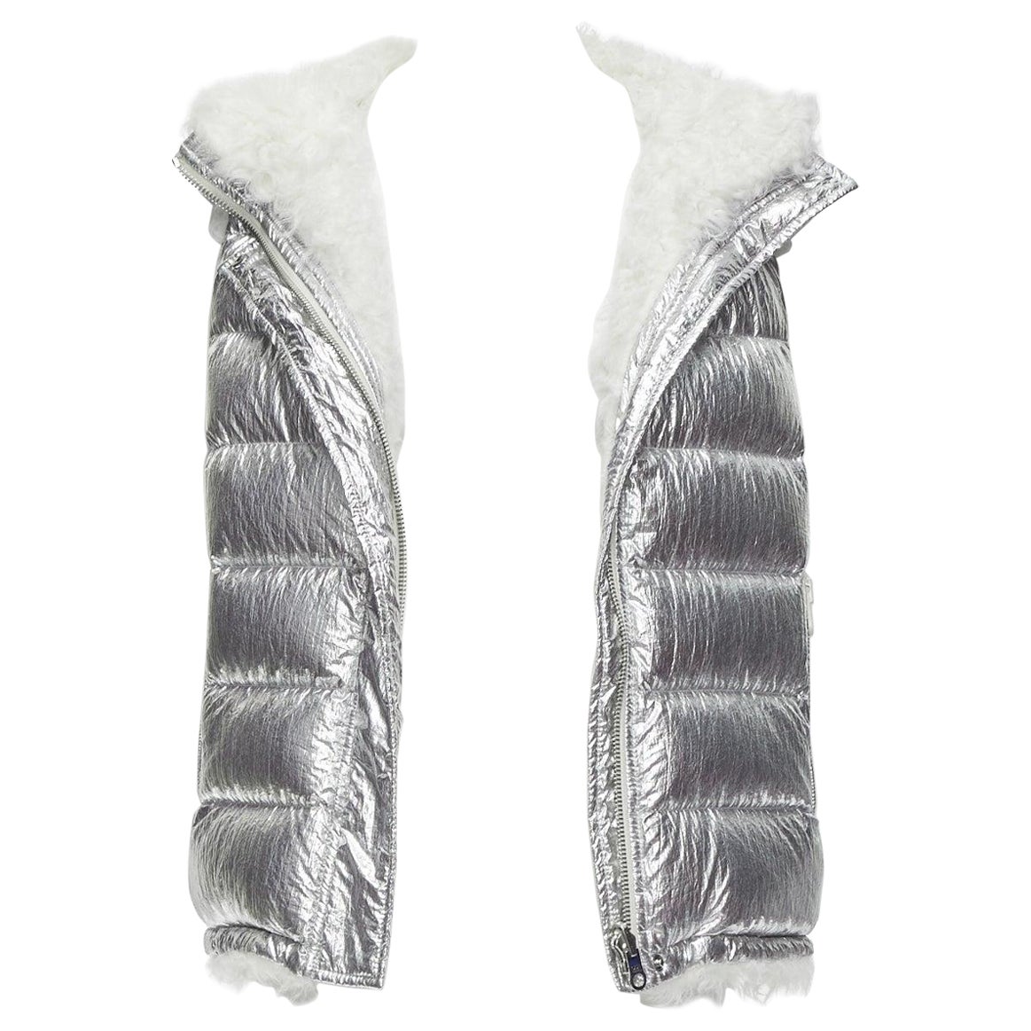 YVES SALOMON ARMY gilet réversible en peau d'agneau argenté et métallique FR36 S