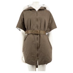 Yves Salomon ARMY Yves Salomon Khaki Fuchspelz gefütterter Parka-Mantel mit Gürtel Größe XXS