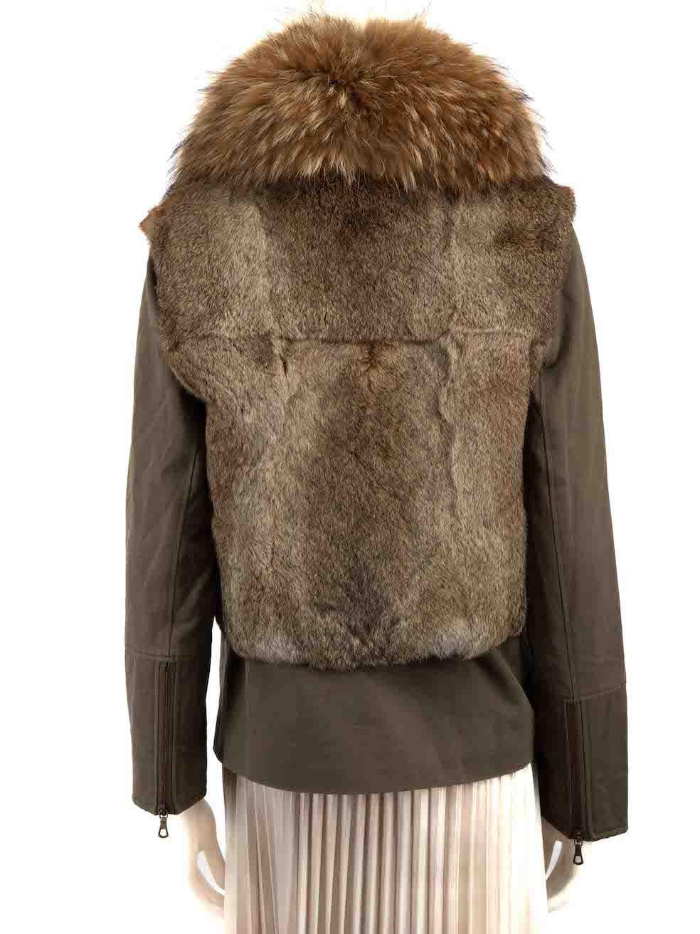 Yves Salomon Army Yves Salomon Khaki Fur Bomber Jacket Size S In Good Condition In London, GB