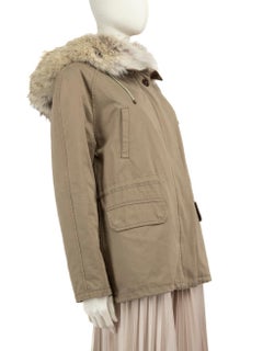 Yves Salomon ARMY Yves Salomon - Manteau parka doublé de fourrure de lapin kaki, taille XS