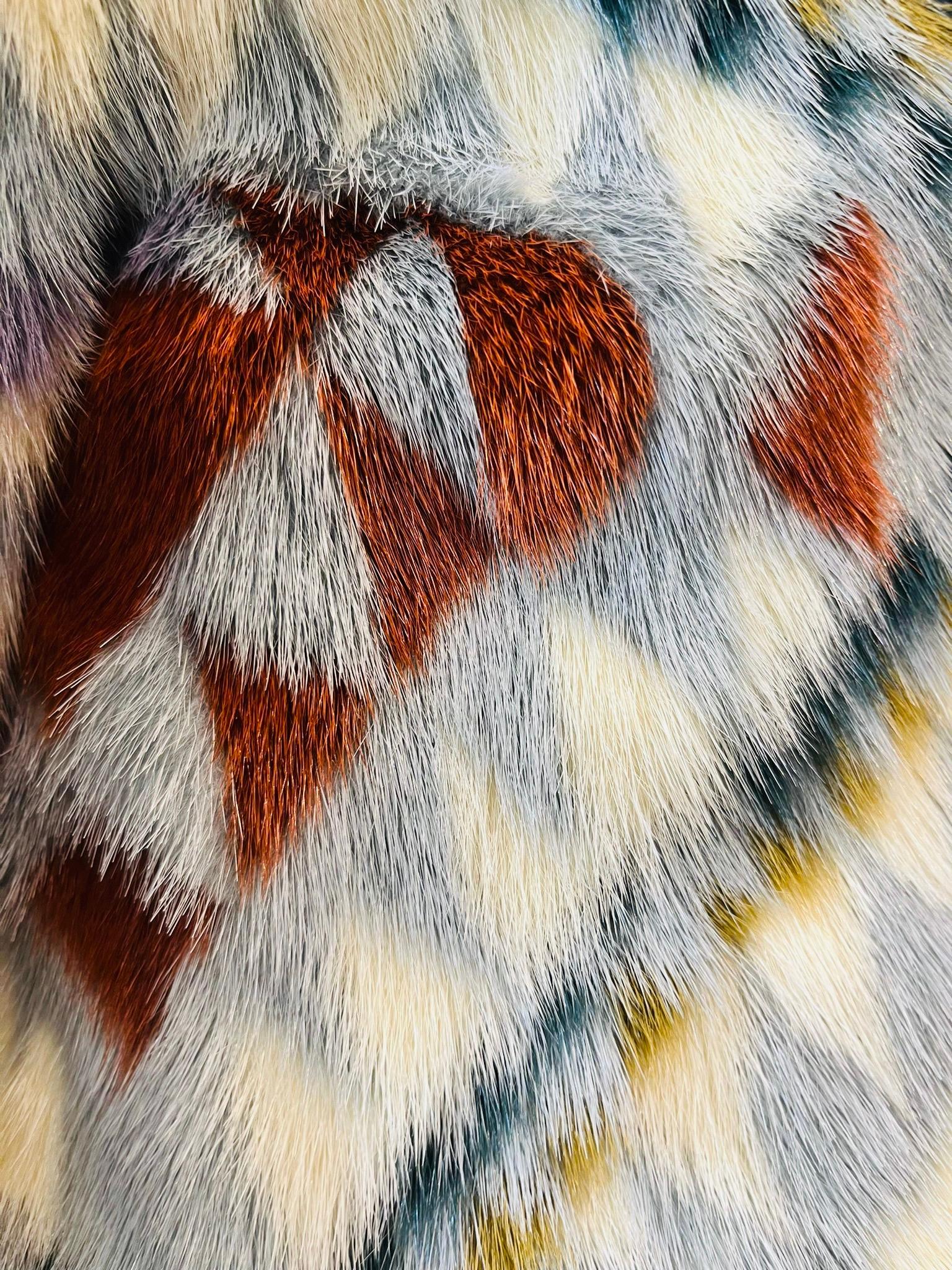 Women's Yves Salomon Aztec Print Mink Fur Coat For Sale