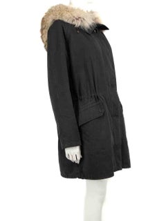 Manteau parka doublé de fourrure de lapin Yves Salomon noir Taille M