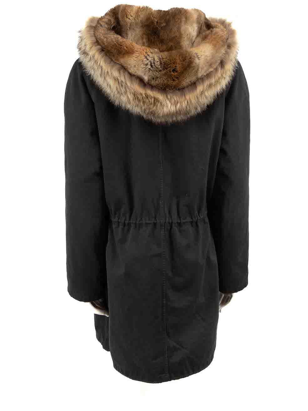 Yves Salomon Black Rabbit Fur Lined Parka Coat Size M In Good Condition For Sale In London, GB