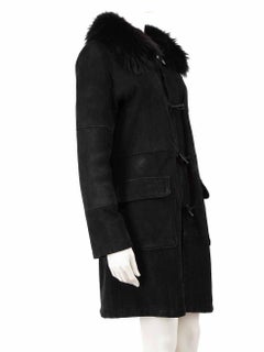 Yves Salomon Black Rabbit Fur Suede Coat Size L
