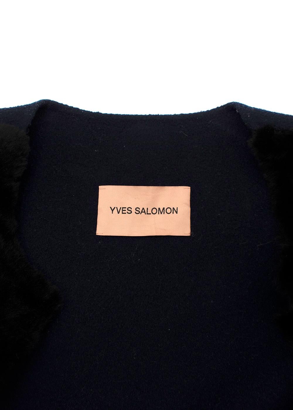Yves Salomon Black Shearling & Navy Wool Coat US 0-2 For Sale 4