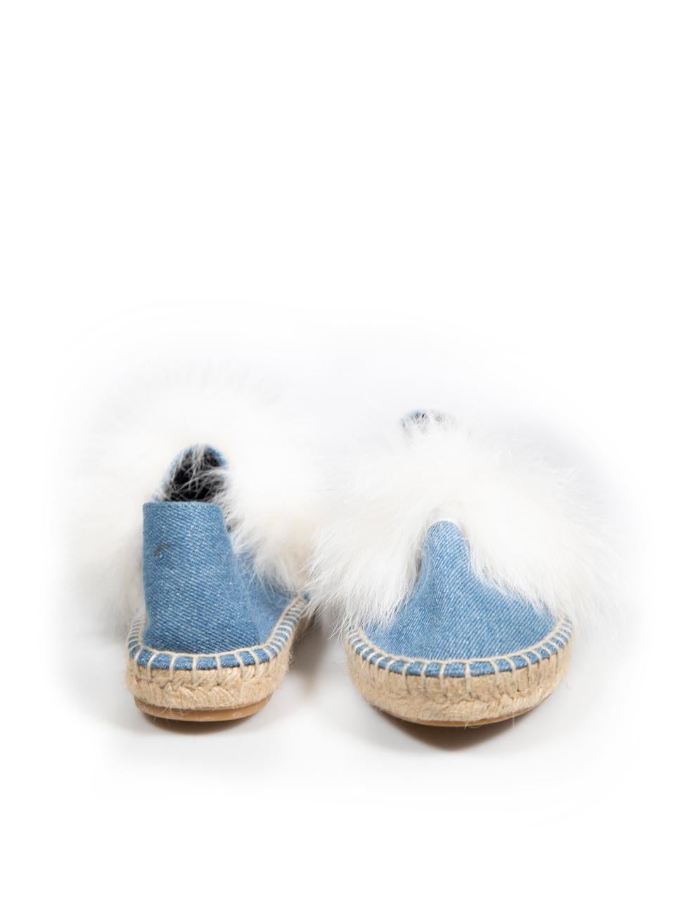 Yves Salomon Blue Denim Fur Trimmed Espadrilles Size IT 37 In Good Condition For Sale In London, GB