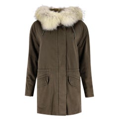 Yves Salomon Coyote & Rabbit Fur Lined Army Parka Jacket
