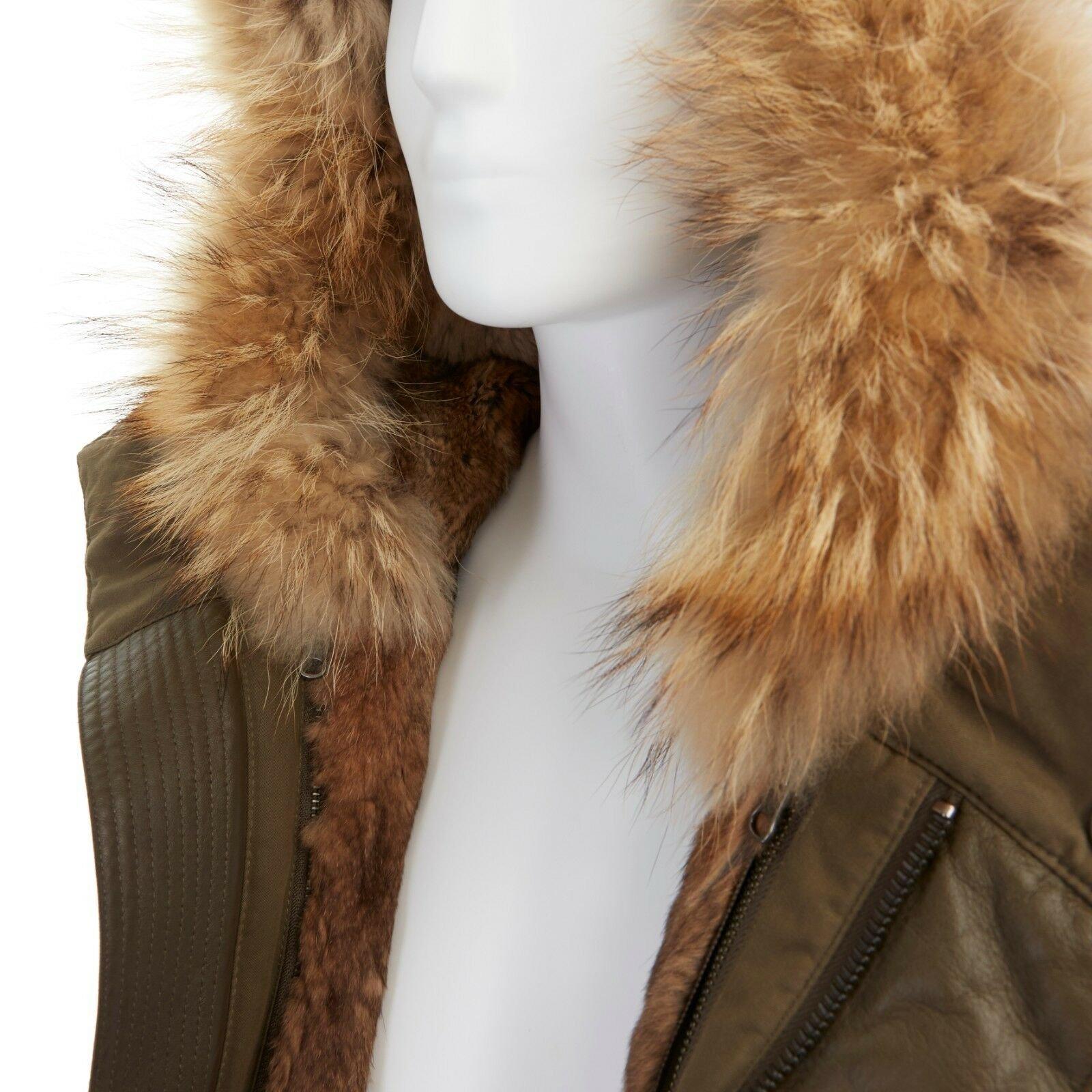 Yves Salomon Homme cappotto marrone con pelliccia di coniglio foderato di cappuccio e imbottito Greene & Greene L.A. 6
