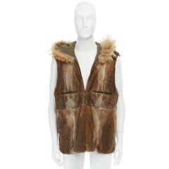 YVES SALOMON HOMME brown rabbit fur lined hooded padded green parka coat L