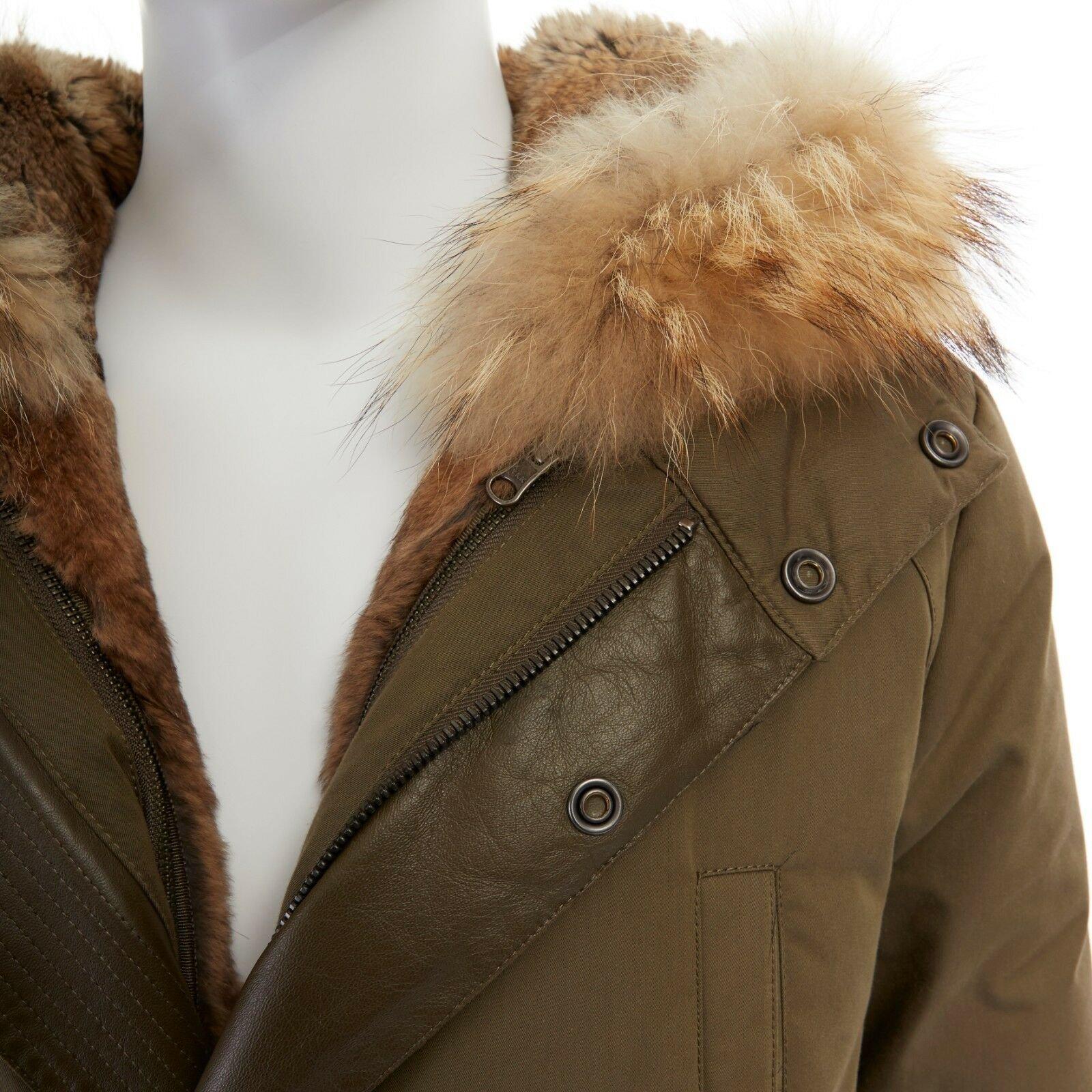 Yves Salomon Homme cappotto marrone con pelliccia di coniglio foderato di cappuccio e imbottito Greene & Greene L.A. 2
