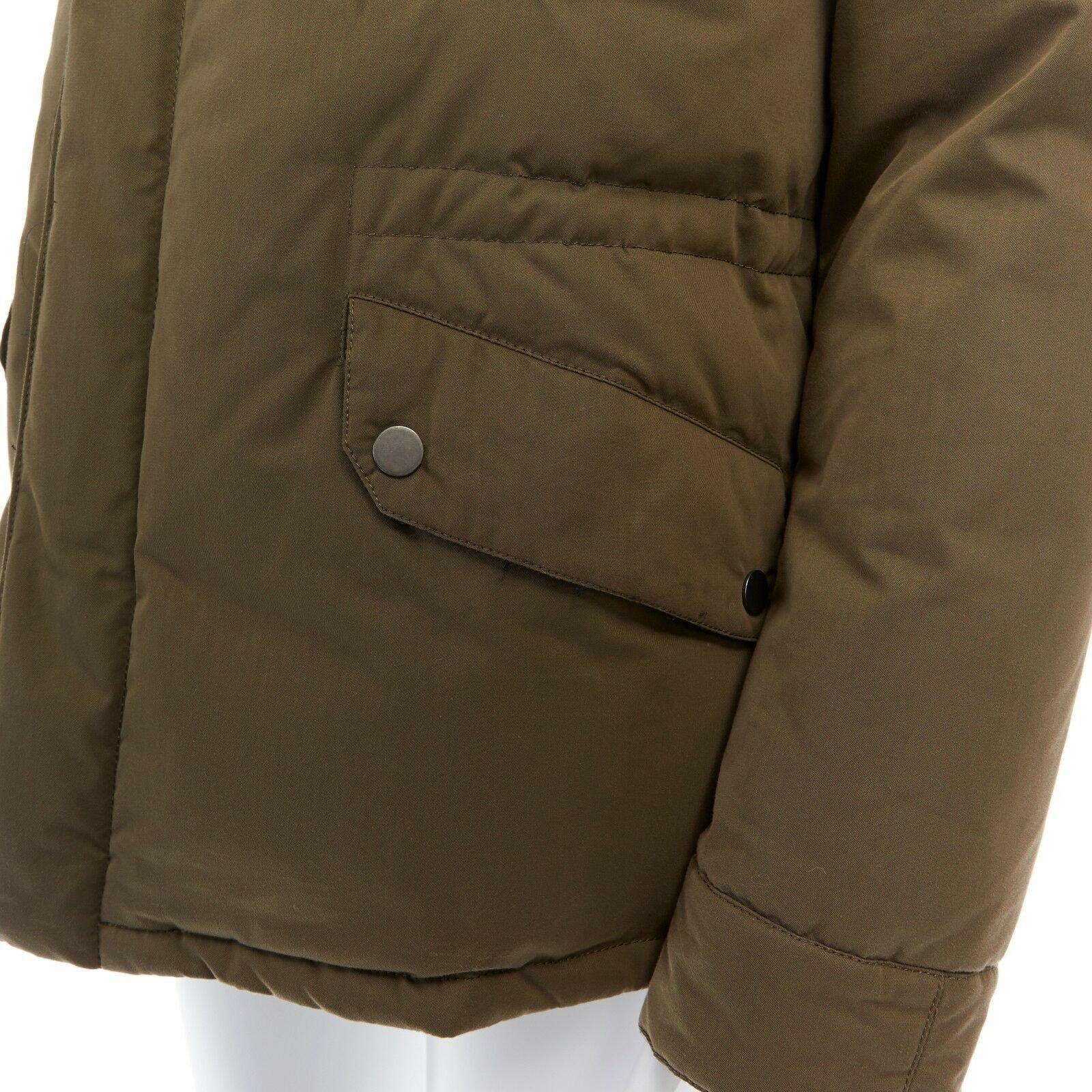 Yves Salomon Homme cappotto marrone con pelliccia di coniglio foderato di cappuccio e imbottito Greene & Greene L.A. 3
