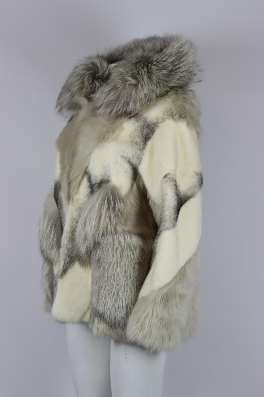 Yves Salomon Hooded Shearling, Mink And Fox Fur Jacket Xsmall In Excellent Condition In London, GB