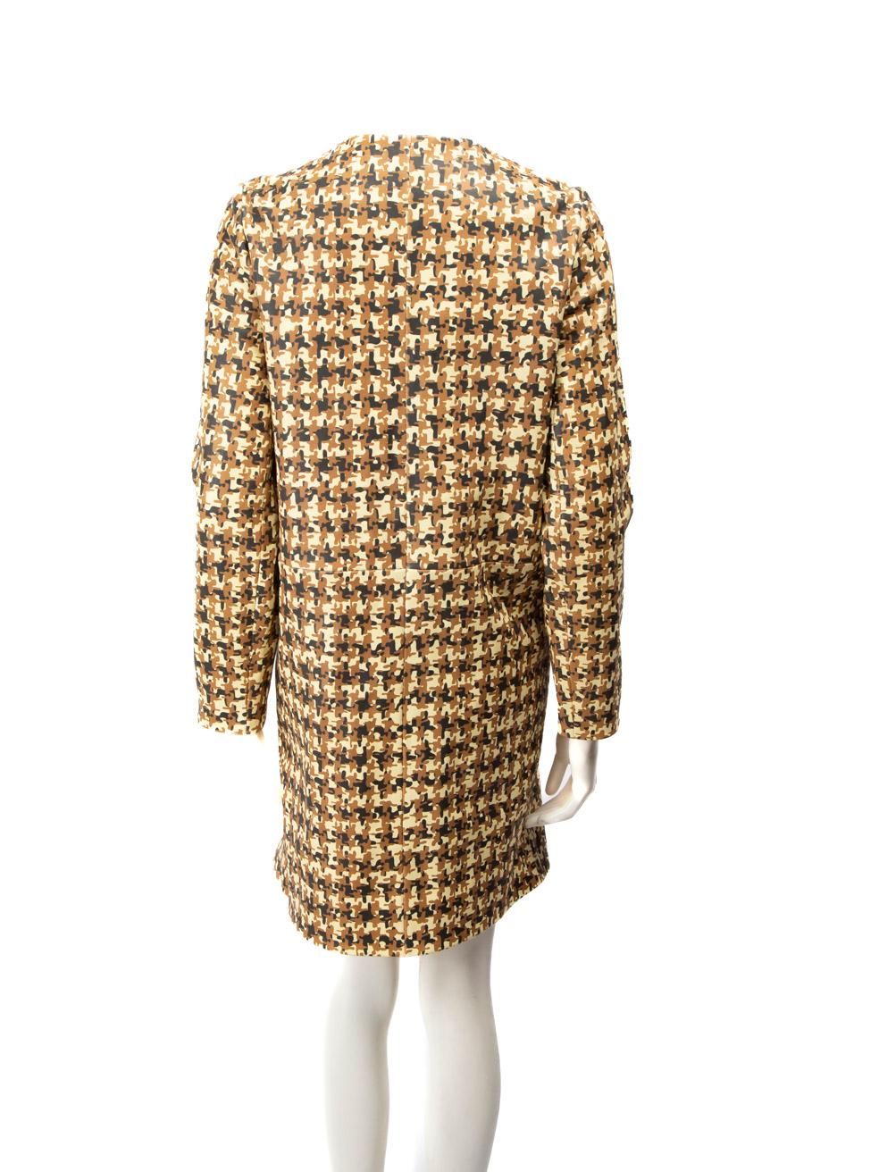 Beige Yves Salomon Houndstooth Pattern Leather Coat Size XS