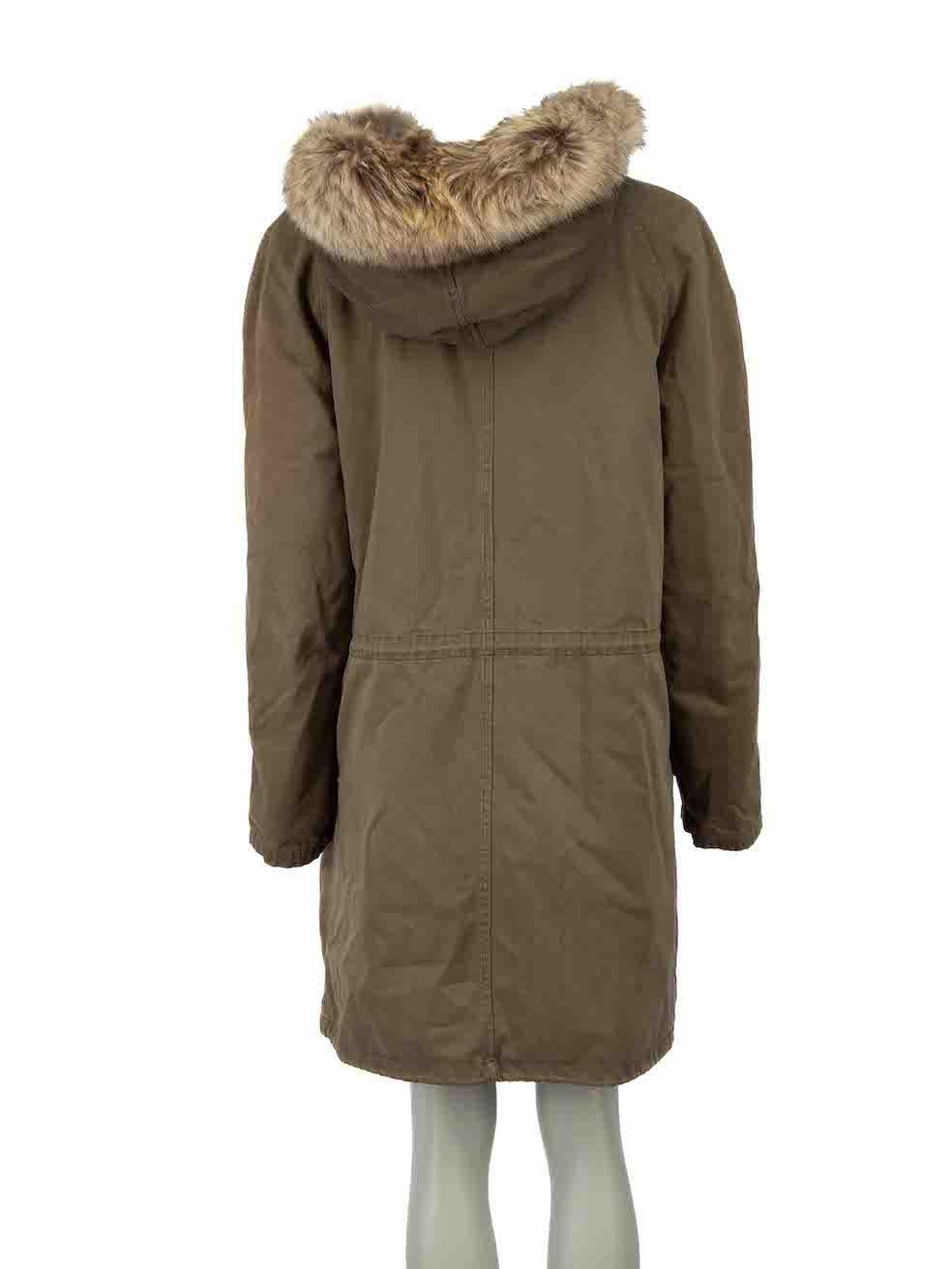 Brown Yves Salomon Khaki Fur Lined Parka Coat Size XS