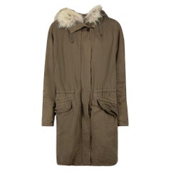 Yves Salomon Khaki Fur Lined Parka Coat Size XS