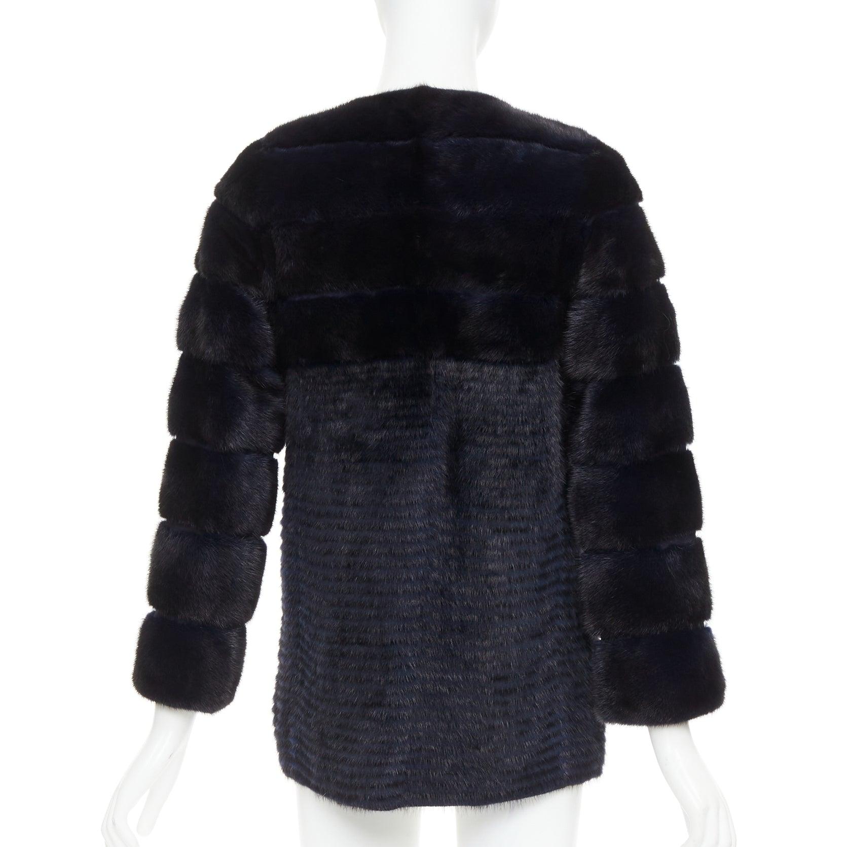 YVES SALOMON KIDS black navy horizontal mink fur work collarless coat Y12 For Sale 1