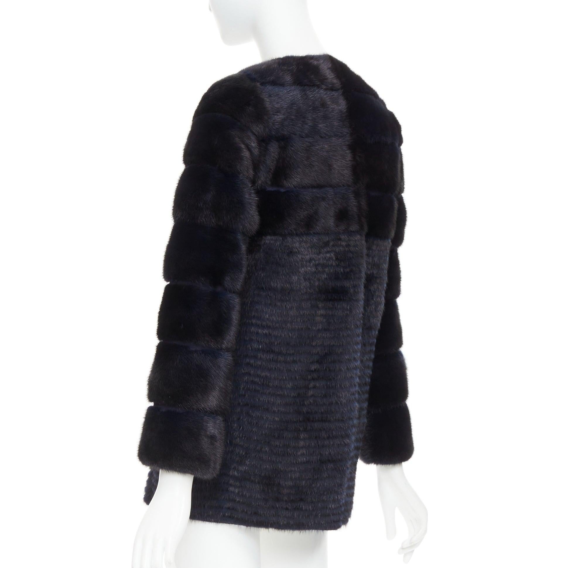 YVES SALOMON KIDS black navy horizontal mink fur work collarless coat Y12 For Sale 2