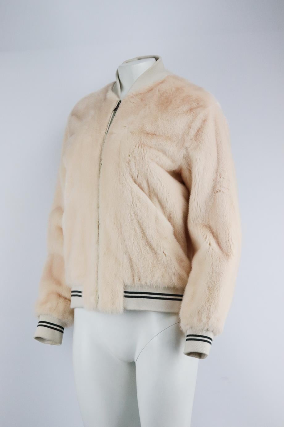 Beige Yves Salomon Printed Mink Fur Bomber Jacket Fr 36 Uk 8