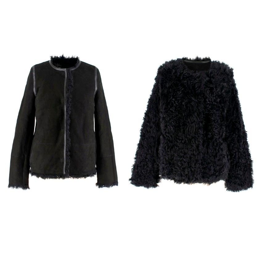 Yves Salomon Reversible Black Shearling & Lambskin Jacket

- Black lambskin & shearling jacket
- Reversible
- Press stud fastening
- Side pockets
- Leather trim
- Long sleeves
- Collarless

SIZE FR 36 / US 4

Approx.
Length: 60cm
Waist: