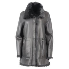 Yves Salomon - Manteau à capuche réversible en cuir et peau de mouton, taille FR 42 Uk 14