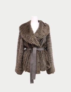 Chaqueta de piel con cinturón Yves Salomon Topo - L