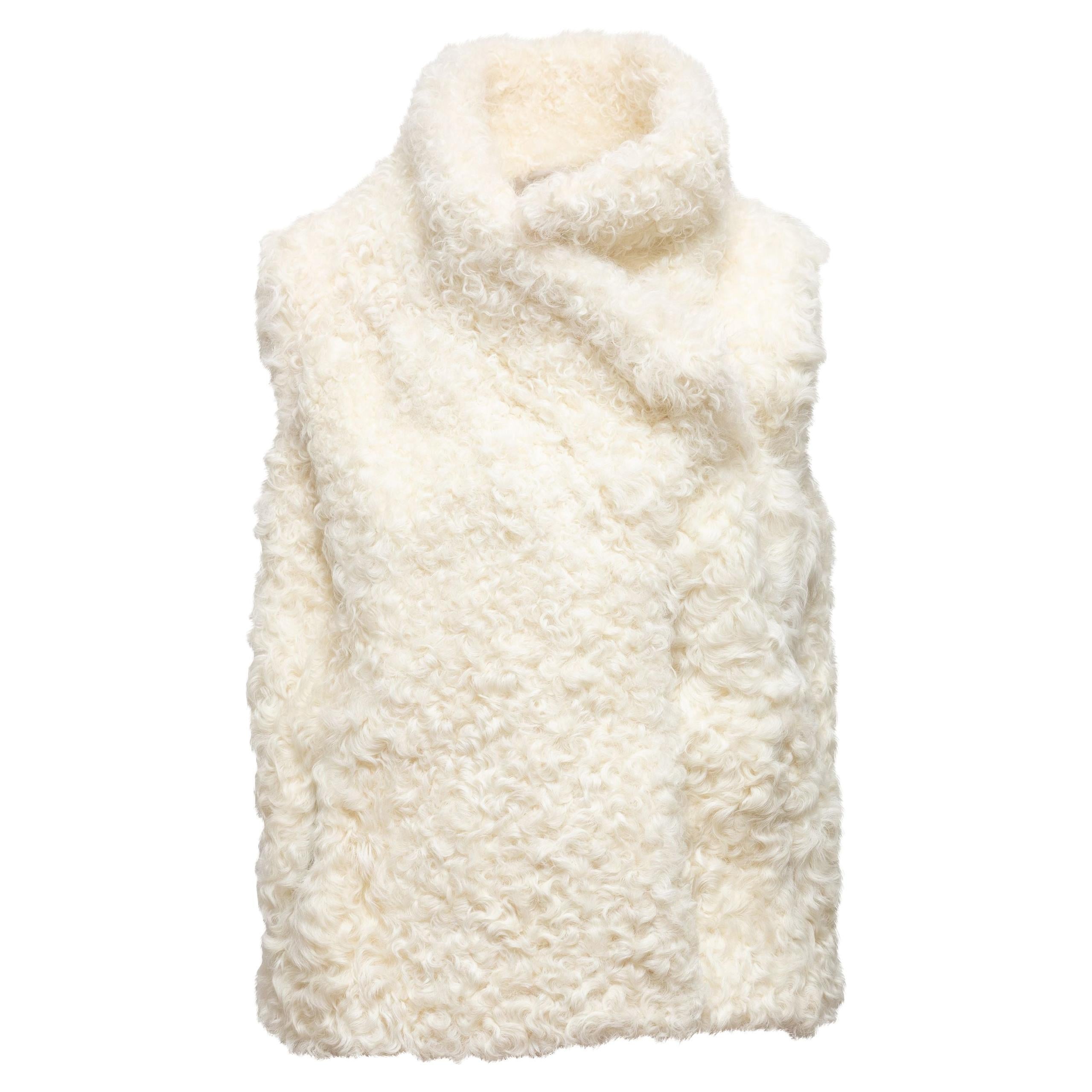 Yves Salomon White Goat Fur Silk-Lined Vest