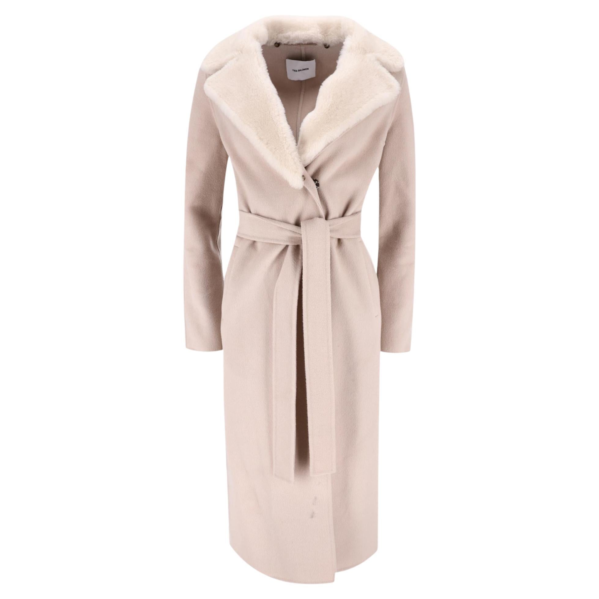 Yves Salomon Wool & Cashmere Coat With Lamb Shearling Collar For Sale