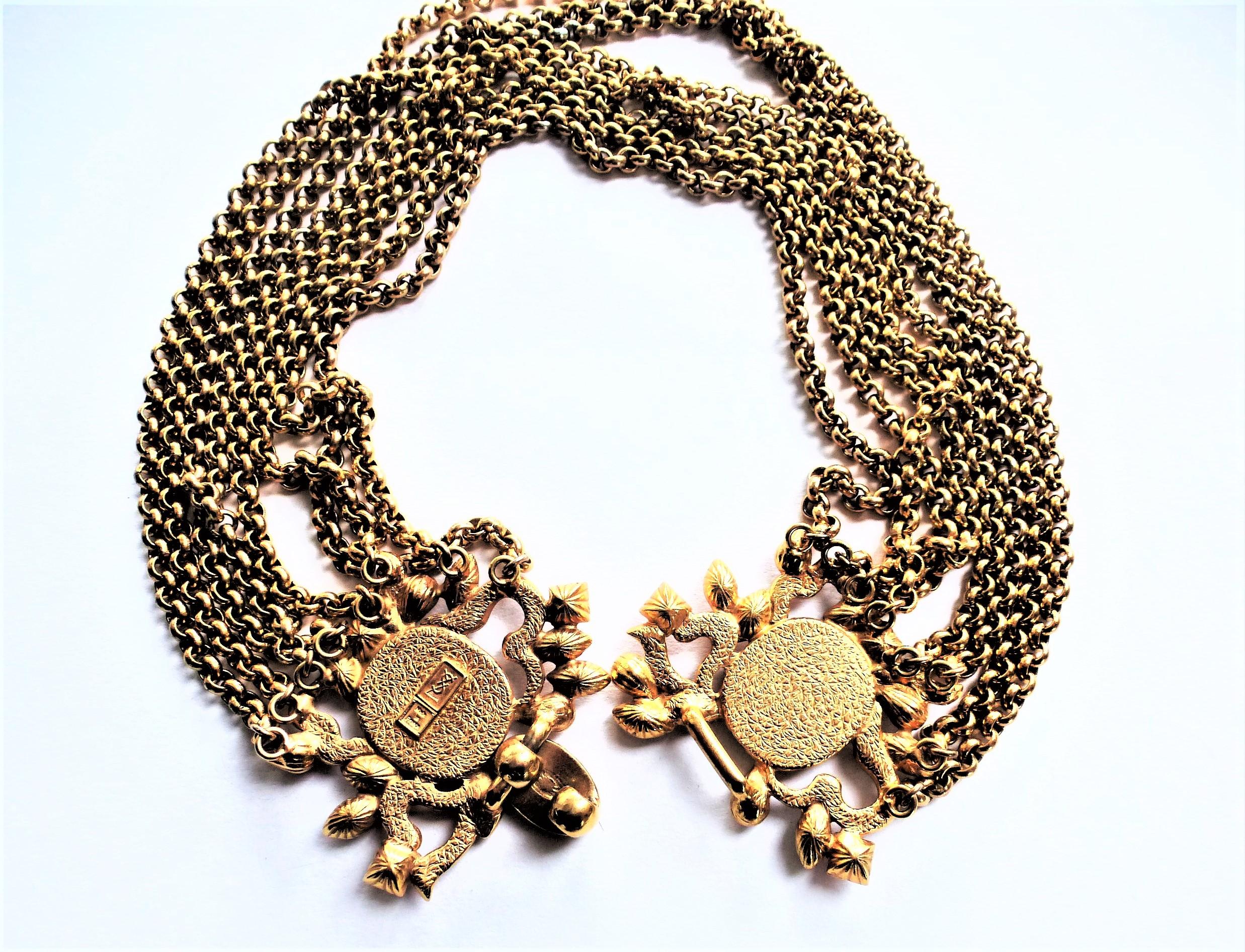 Marquise Cut Yves Sant Laurent chain necklace made by R. Goossens Paris gold plated 70's