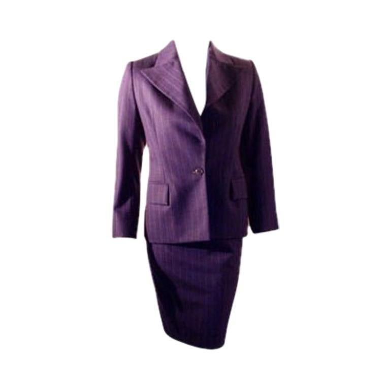 Set di abiti Yves St Laurent 3 pezzi a righe viola, anni '90 circa in vendita