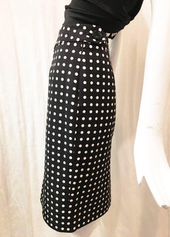 Yves St. Laurent - Jupe fourreau noire à pois