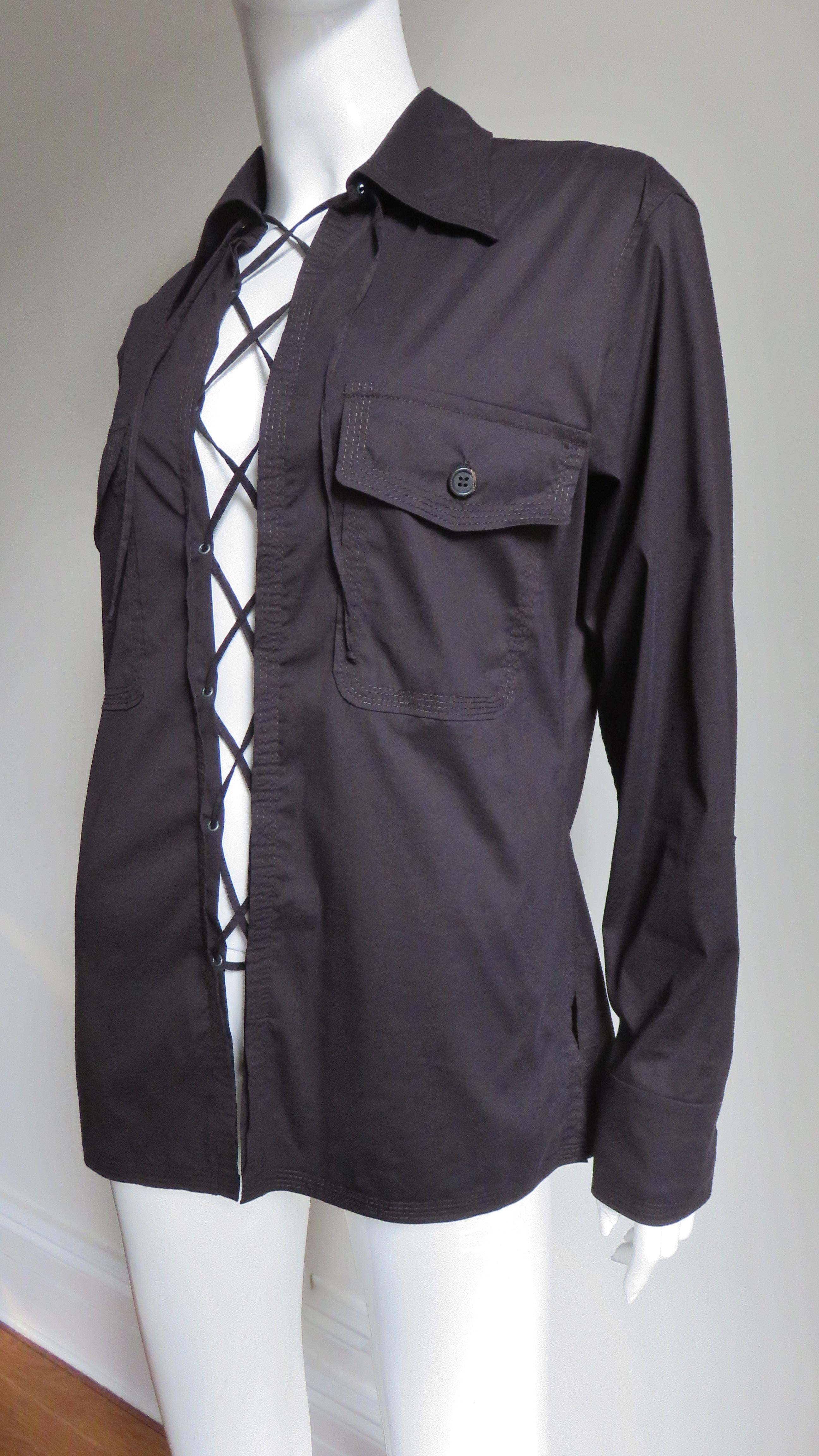 Tom Ford for for Yves St Laurent Lace up Safari Shirt In Excellent Condition In Water Mill, NY