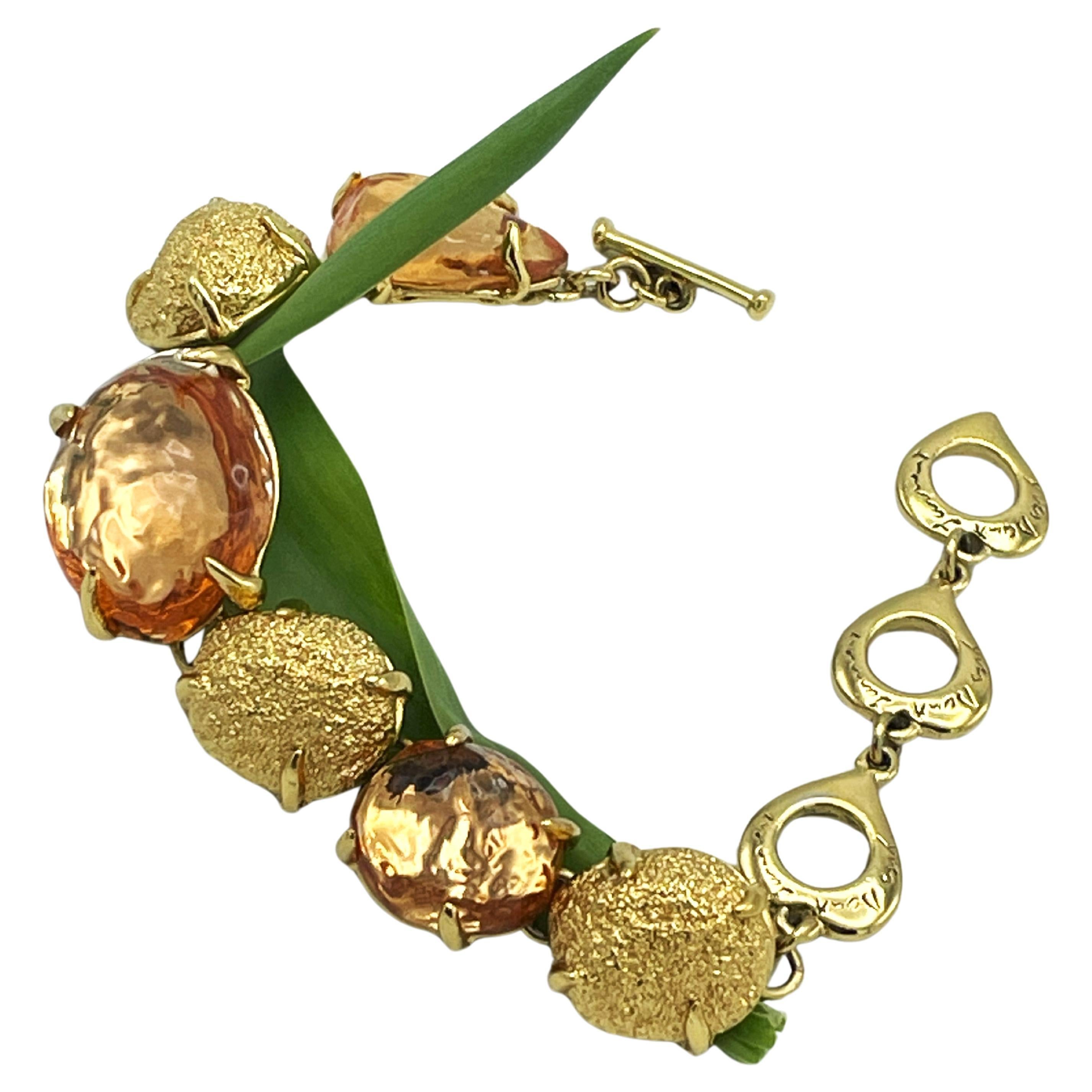 YVES ST. LAURENT PARIS, BRACELET, 3 orange colored Resin and gold tone nuggets  For Sale