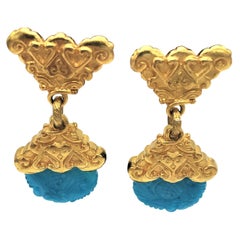 Yves St. Laurent Paris rive gauch ear clip turquoise Peking glass 1980s gold pla