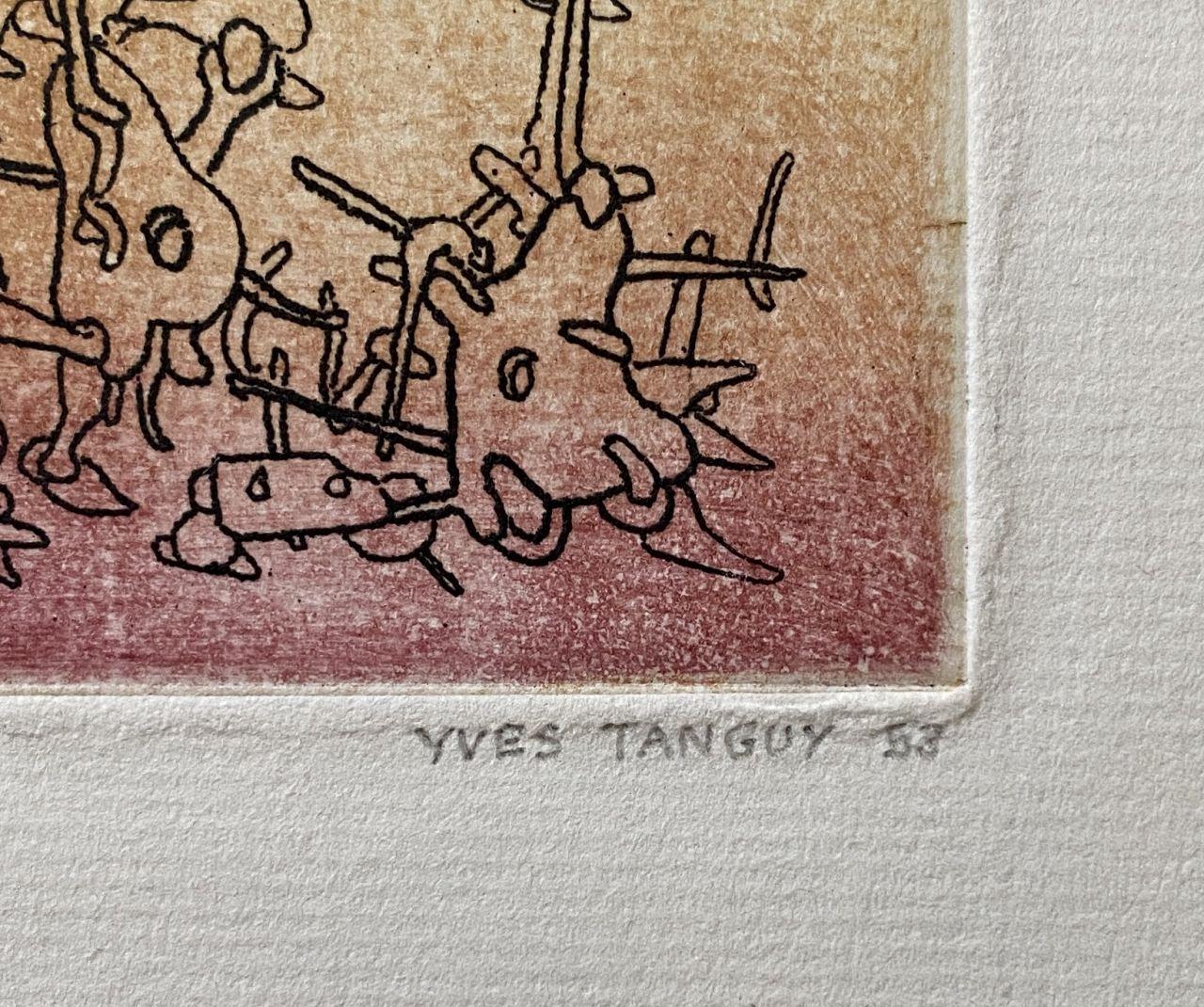Yves Tanguy
Sans titre

Gravure originale, 1953
Signé à la main au crayon
Numéroté /100 exemplaires
Sur papier vergé, format 18,2 x 12,5 cm
Taille de l'assiette : 10 x 7 cm 
Bon état (quelques légères Foldes et un léger pli sur les bords de la