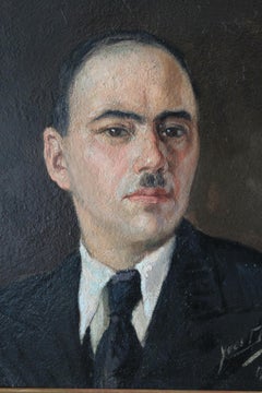Vintage mid century oil portrait of a man by Yves Thiey