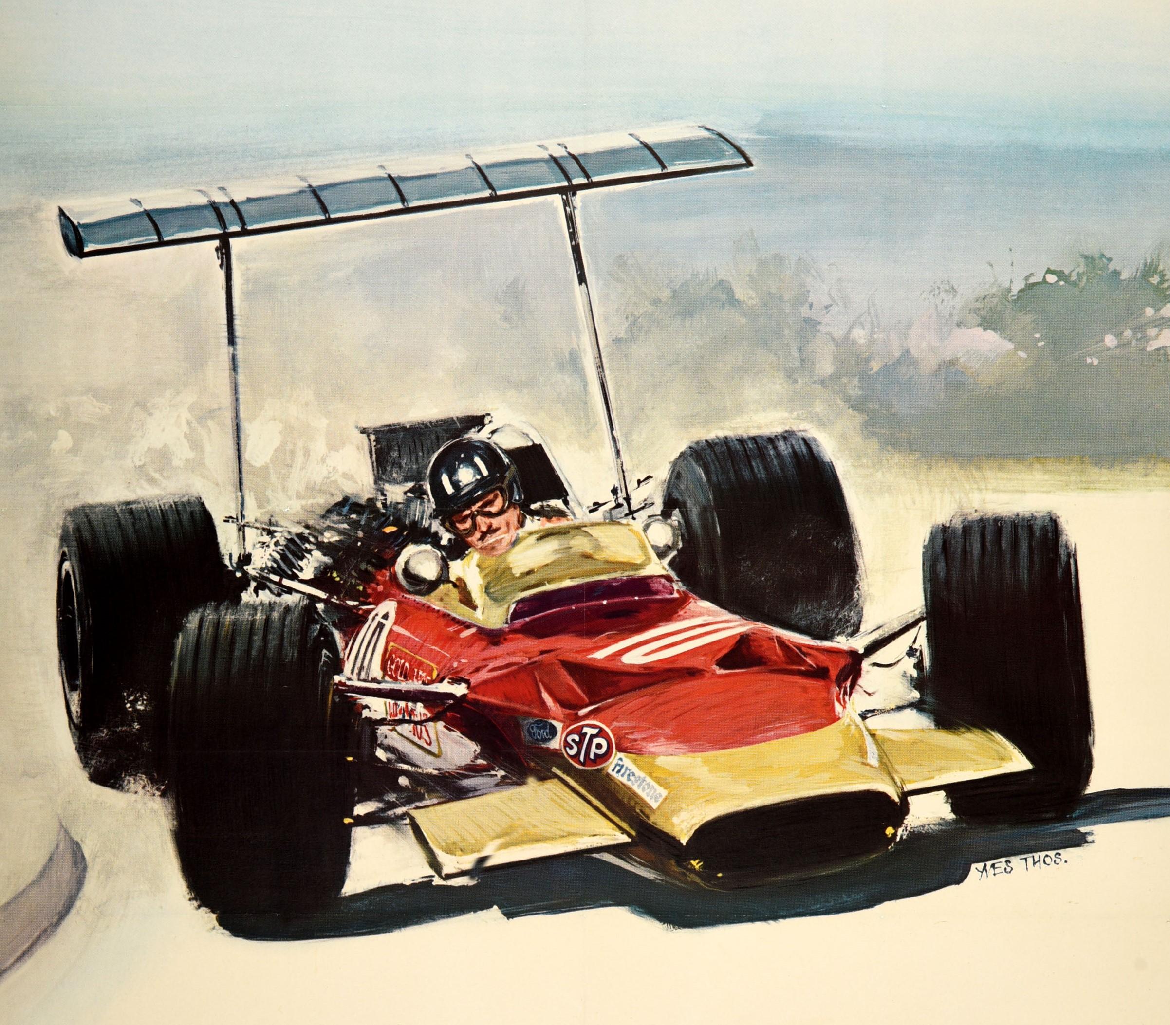 Original Vintage Poster Lotus 49 Formula One Racing Car Graham Hill F1 Champion - Print by Yves Thos