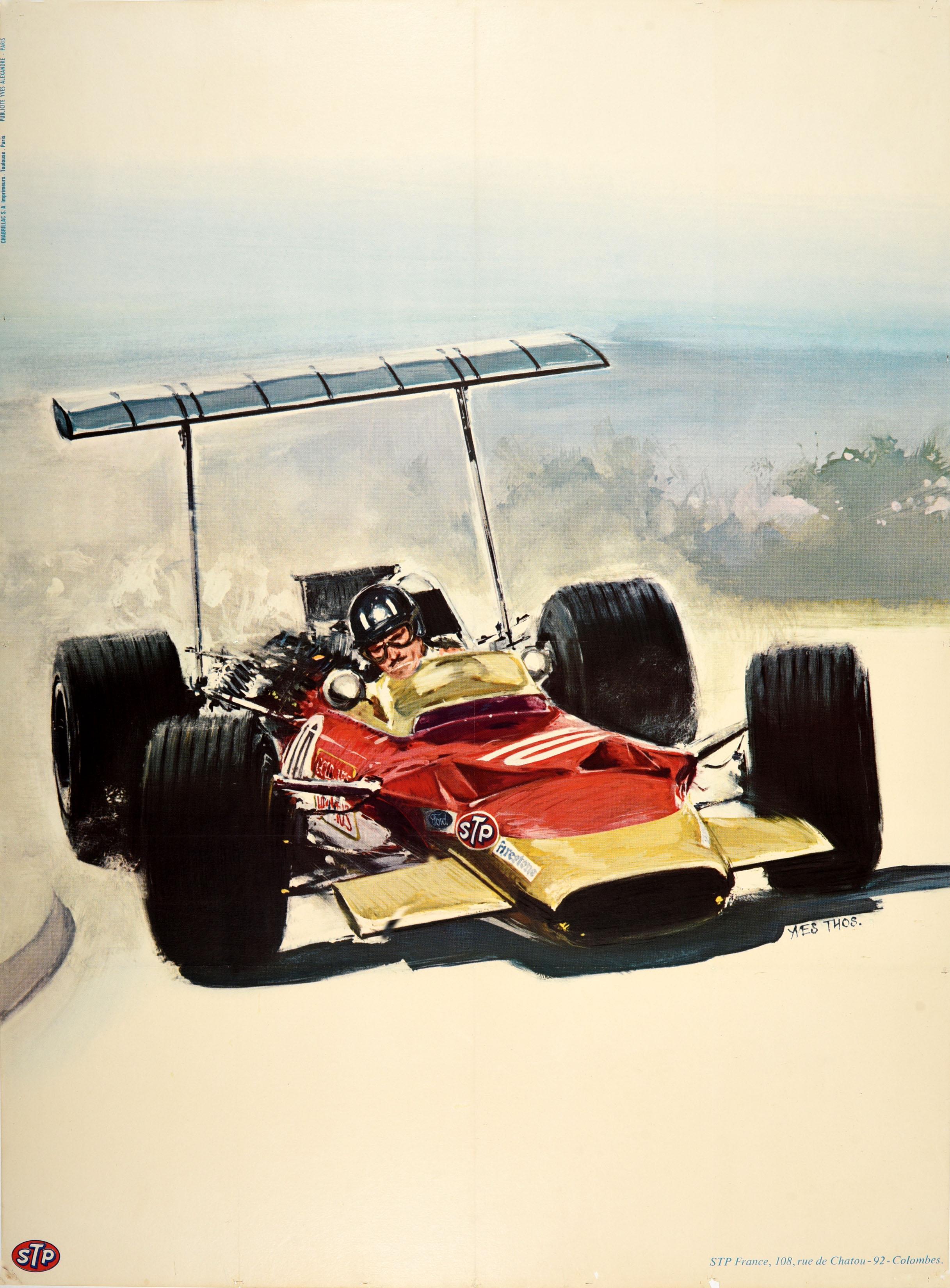 Yves Thos Print - Original Vintage Poster Lotus 49 Formula One Racing Car Graham Hill F1 Champion